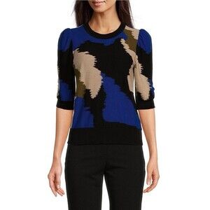 DKNY Donna Karan Women's Crew Neck Elbow  Puff Sleeve Knit Top Sz M, S, L, XL